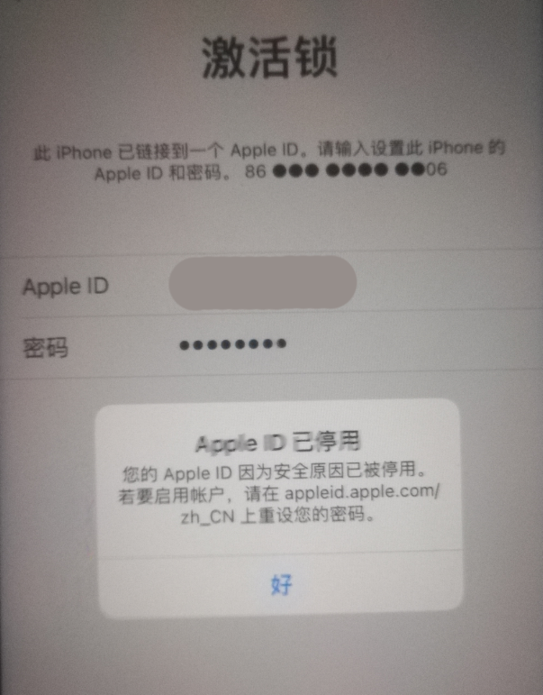 垫江苹果手机维修分享iPhone 12 出现提示“Apple ID 已停用”怎么办 